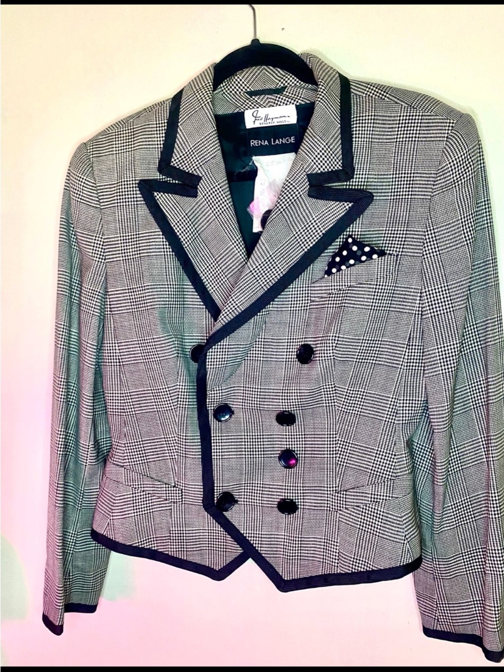 Vintage RENA LANGE FRED HAYMAN Beverly Hills Glen Plaid Trim Blazer Jacket SZ 12